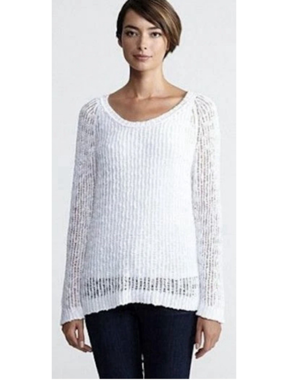 Eileen Fisher Organic Cotton Nubble Ladder White Box Sweater Top XS $238